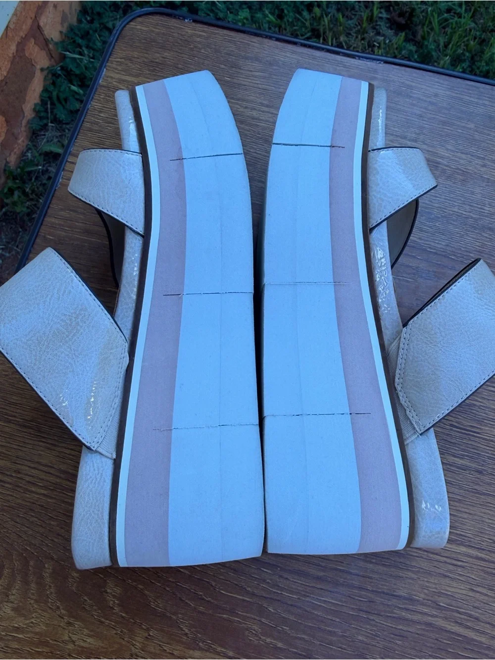 Naked Feet Flux Platform Wedge Sandals Women Size 7M Beige Pink Slide Thong